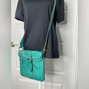 Cole Haan Teal Pebbled Leather Crossbody Bag (see video)